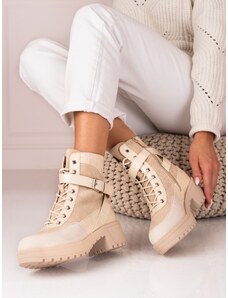 W. POTOCKI Designové dámské kotníčkové boty hnědé na širokém podpatku