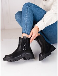 PK Komfortní kotníčkové boty dámské černé na plochém podpatku