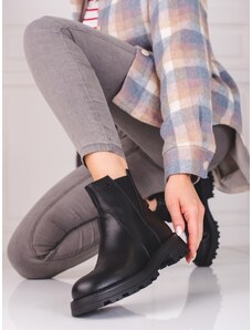 PK Komfortní černé kotníčkové boty dámské na plochém podpatku