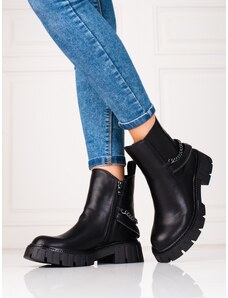PK Zajímavé kotníčkové boty dámské černé na plochém podpatku