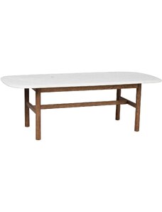 Bílý mramorový konferenční stolek ROWICO HAMMOND 135 x 62 cm s hnědou podnoží