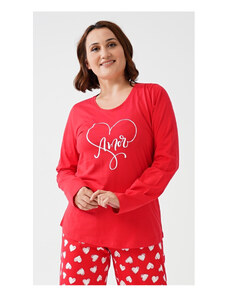 Vienetta Dámské pyžamo dlouhé Amor, barva červená, 100% bavlna