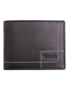 Pánská kožená peněženka Segali SG-02 černá s bílým prošíváním
