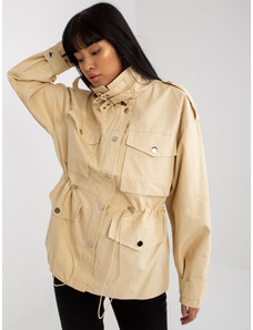 Fashionhunters Světle béžová bavlněná přechodná bunda s žebrováním