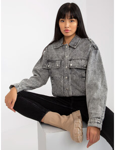 Fashionhunters Šedá dámská džínová bunda s kapsami