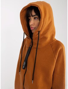 Fashionhunters Světle hnědá basic mikina RUE PARIS s kapucí