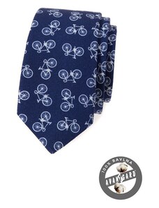 Bavlněná kravata SLIM 5cm Cyklista/modrá