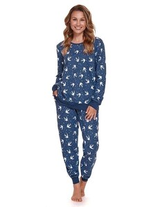 DN Nightwear Dámský hřejivý komplet Padme modrý s vlaštovkami