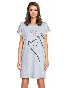 Italian Fashion Noční košilka Luna šedá s kočkou