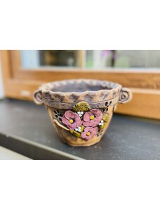 Keramika Javorník Květináč s uchy - fialky výška 10cm horní průměr 12cm hnědý