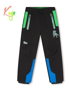 Dívčí/chlapecké funkční softshellové kalhoty, zateplené KUGO HK2511 - černé s zelenou kapsou