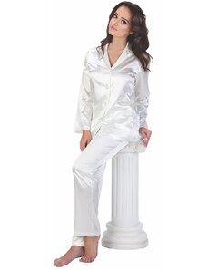 De Lafense Dámské bílé saténové pyžamo Classic dlouhé