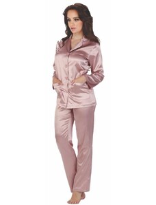 De Lafense Dámské růžové saténové pyžamo Classic dlouhé