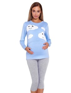 PeeKaBoo Kojící a těhotenské pyžamo Melany modré s obláčky