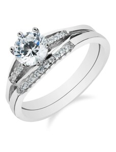 Dvojitý stříbrný prsten zdobený zirkony - Meucci SR007