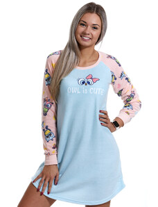 Naspani Modrá a růžová extra TEPLÁ košilka pro ženy se sovičky 1Z1230
