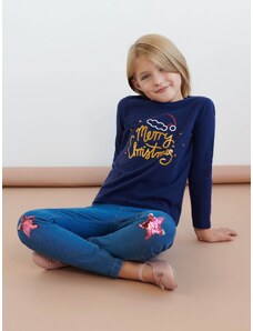 Sinsay - Vánoční tričko s dlouhými rukávy - námořnická modrá