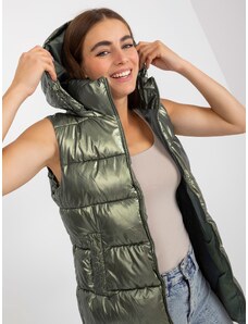 Fashionhunters Tmavě zelená zimní prošívaná vesta