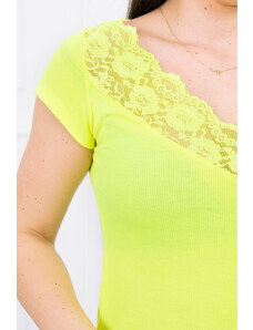 K-Fashion Halenka s krajkovým výstřihem žlutá neonová