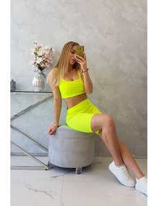 K-Fashion Souprava s kalhotami s vysokým pasem žluté neonové barvy