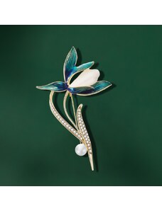 Éternelle Květinová brož zdobená perlou, zirkony a kočíčím okem