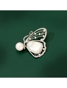Éternelle Brož s pravou perlou a zirkony Florencia - motýl