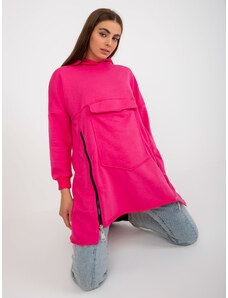 Fashionhunters Fluo růžová bavlněná základní mikina s kapucí