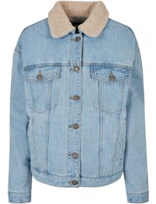 URBAN CLASSICS Ladies Oversized Sherpa Denim Jacket - clearblue bleached