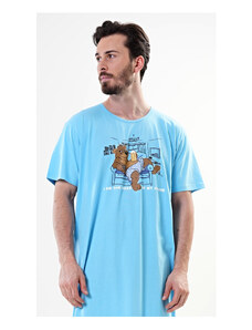Cool Comics Pánská noční košile s krátkým rukávem Boss, barva světle tyrkysová, 100% bavlna