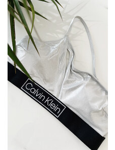 Calvin Klein Intense Power One Shoulder vrchní díl plavek - stříbrné