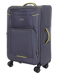 Cestovní kufr T-class 933, šedá, textil, L, 65 x 43 x 25–28 cm, rozšiřitelný