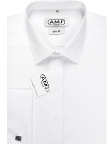 Společenská košile AMJ Comfort fit s dvojitou manžetou - bílá JDAMK18
