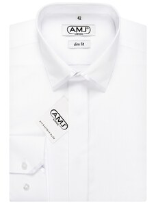 Společenská košile AMJ Comfort fit s lemovaným límečkem - bílá JDASAT18