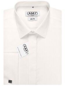 Společenská košile AMJ Slim fit s dvojitou manžetou - smetanová JDAMK