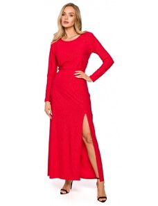 Moe M719 Maxi šaty s dlouhými rukávy - červené