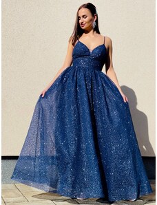 Webmoda Dámské dlouhé třpytivé společenské šaty - modré