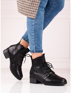 PK Luxusní kotníčkové boty černé dámské na plochém podpatku