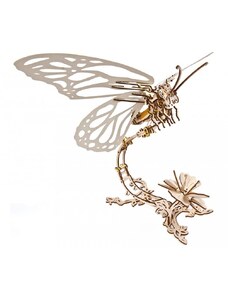 3D mechanické puzzle Ugears Motýl s květinou 161 ks - hnědé