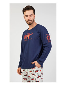 Cool Comics Pánské pyžamo dlouhé Papa bear, barva tmavě modrá, 70% bavlna 30% polyester