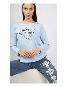 Vienetta Secret Dámské pyžamo dlouhé Veronika, barva světle modrá, 70% bavlna 30% polyester