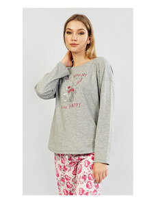 Vienetta Secret Dámské pyžamo dlouhé Good day, barva šedá, 70% bavlna 30% polyester