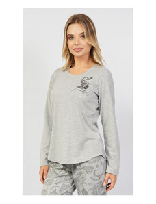 Vienetta Secret Dámské pyžamo dlouhé Beauty, barva šedá, 70% bavlna 30% polyester