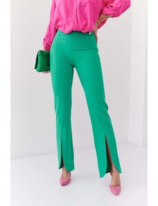 FASARDI Elegantní zelené kalhoty s rozparkem