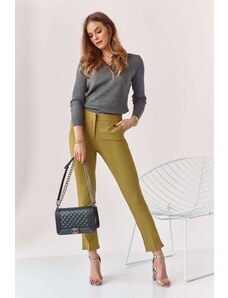 FASARDI Elegantní kalhoty s olivovým lemem