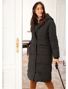 bonprix Vatovaný oversize kabát s kapucí, z recyklovaného polyesteru Černá