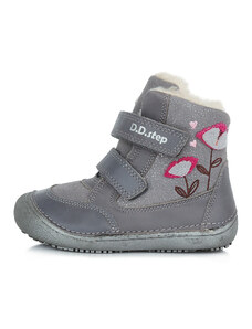 D.D. step dívčí dětské celokožení zimní boty Barefoot W063-710A Grey