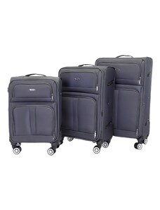 Sada 3 cestovních kufrů T-class 932, šedá, TEXTIL, M, L, XL, rozšiřitelné, 35l, 70l, 95l