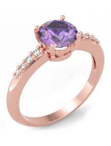 SOLUNA Nadčasový zlatý prsten s fialovými zirkony GRANDI růžové zlato