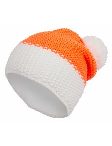 Haker Dámská zimní čepice proužek s bambulí oranžovobílá