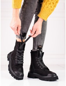 PK Pohodlné kotníčkové boty černé dámské na plochém podpatku
